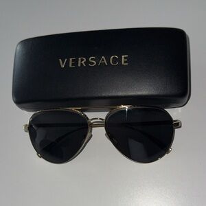 Versace Black and Gold Aviator Sunglasses Unisex
